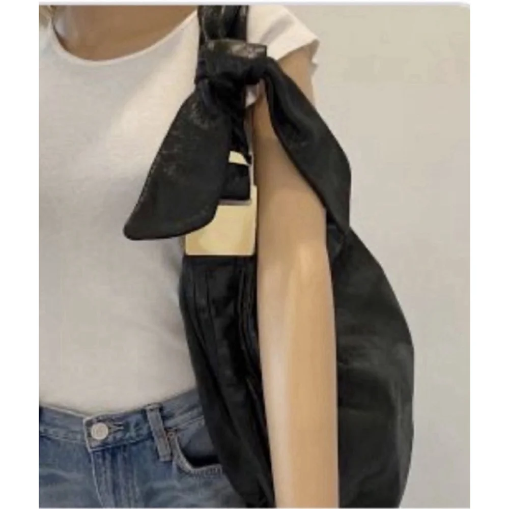 Badgley Mischka Black Leather Carina Hobo Shoulder Bag